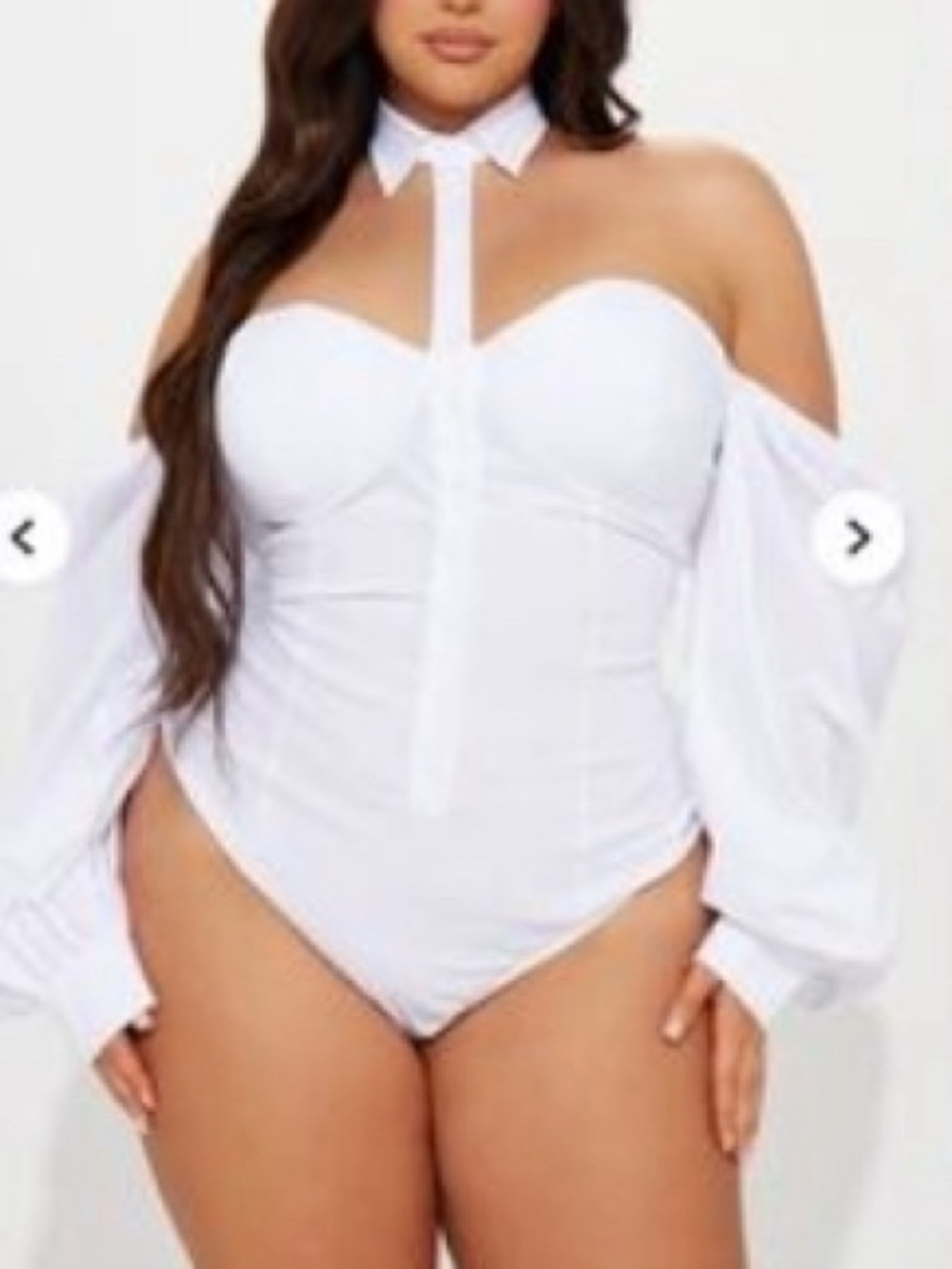 Fashion Nova White Puff-Sleeve Bustier Blouse with Detachable Collar